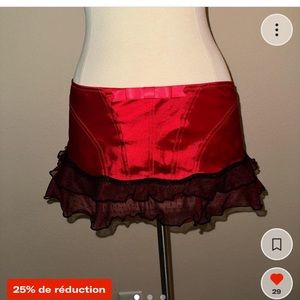 Red satin mini skirt